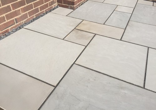 Kandla Grey Sawn & Honed Sandstone as a finished patio dry