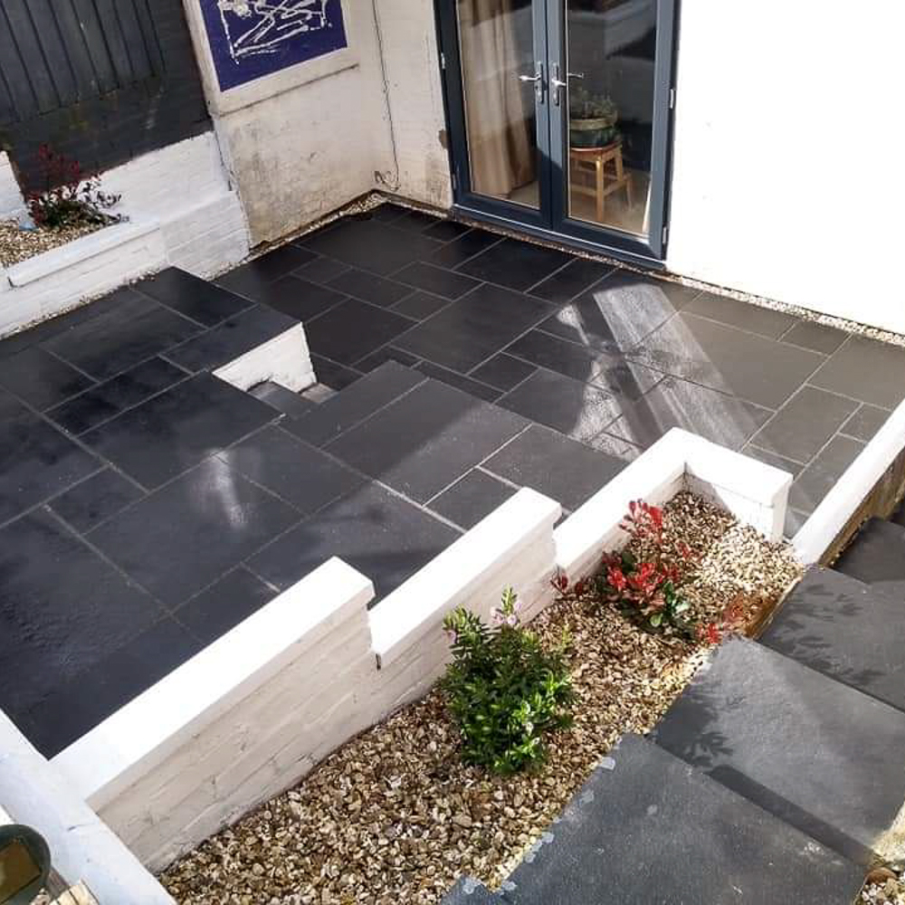 Black Limestone Brushed and Tumbled Patio Slabs